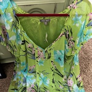 Dressbarn Vibrant Green Floral Blouse